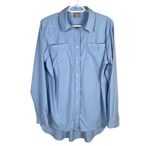Duluth Trading Flexcellence Long Shirt Womens L‎ Blue Stretch Lightweight Blouse